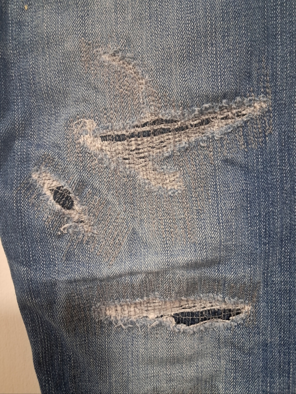 American Eagle Outfitters Distressed Patched Light Blue Mens Slim Straight Jeans - Picture 4 of 11